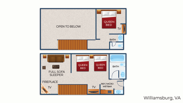 The floor plan for the Loft Fireplace Suite (Balcony/Patio)